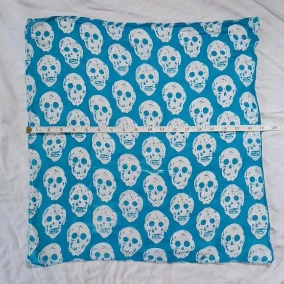 3/$25 SALE Skull Bandana, Semi Sheer Teal & White Unisex Punk Goth Biker 19"x20" - Picture 6 of 12